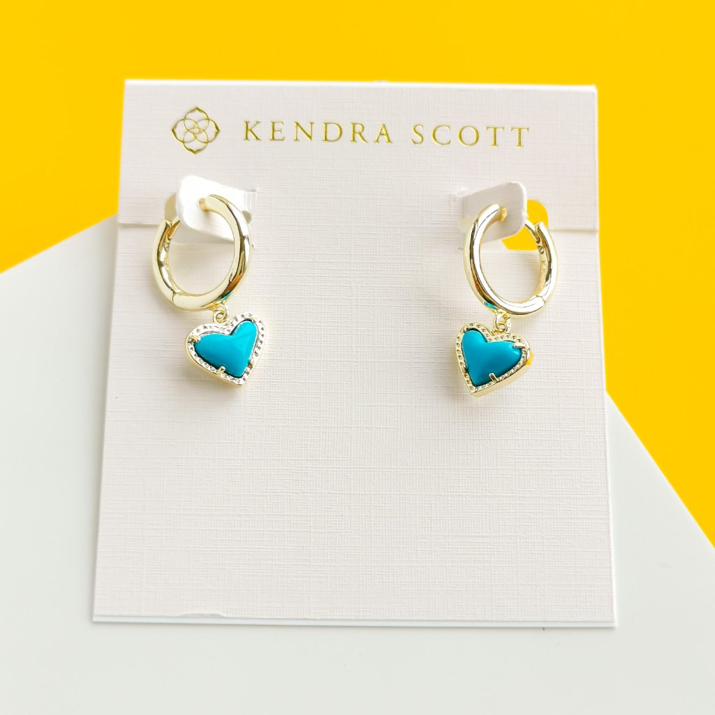 Ari Heart Gold Turquoise Earrings By Kendra Scott 23$